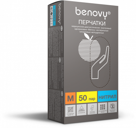Перчатки BENOVY™ нитриловые 4,4гр. (50 пар), голубой