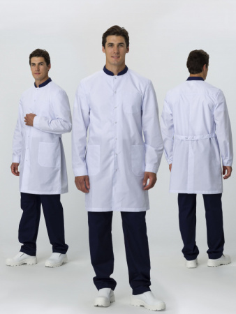 Халат мужской MedLine Марк (тк.Смесовая,120), белый/т.синий