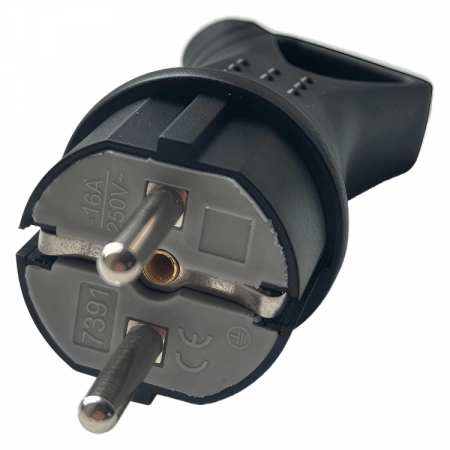 Вилка однофазная прямая каучуковая с кольцом 220-250В, 16А, IP44 Samtools