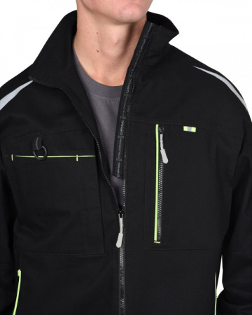 Костюм СИРИУС-ДЕКСТЕР куртка, п/к, черный с лимонной отделкой, тк. стрейч с ВО