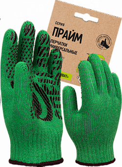 Перчатки трикотажные с ПВХ Прайм, зеленый, (Пер 044Я), картонный ярлык