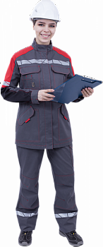Куртка ХАЙ-ТЕК SAFETY летняя, серый-красный-черный, женская